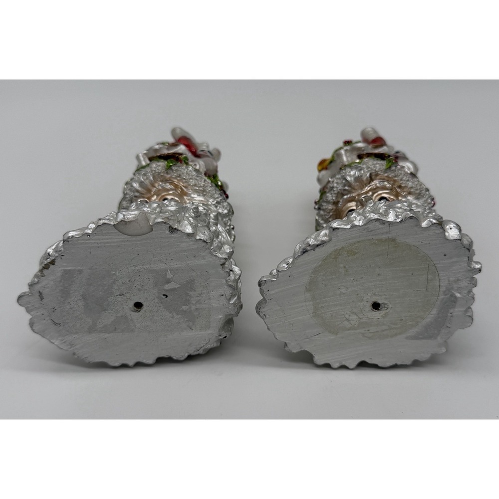 2 Christmas Santa Candlestick Holders Beard Holly Holiday - Picture 2 of 7